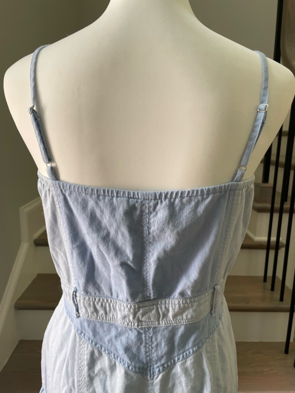 ASOS Ultimate Paneled Denim-Look Tiered Maxi Dress in Blue - Size 8 - Picture 7 of 10